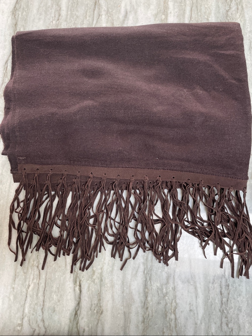 Women’s Brown Cashmere with Suede Fringe Scarf